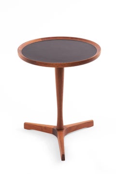 Hans Andersen Danish Teak Pedestal Side Tables with Black Laminate Tops