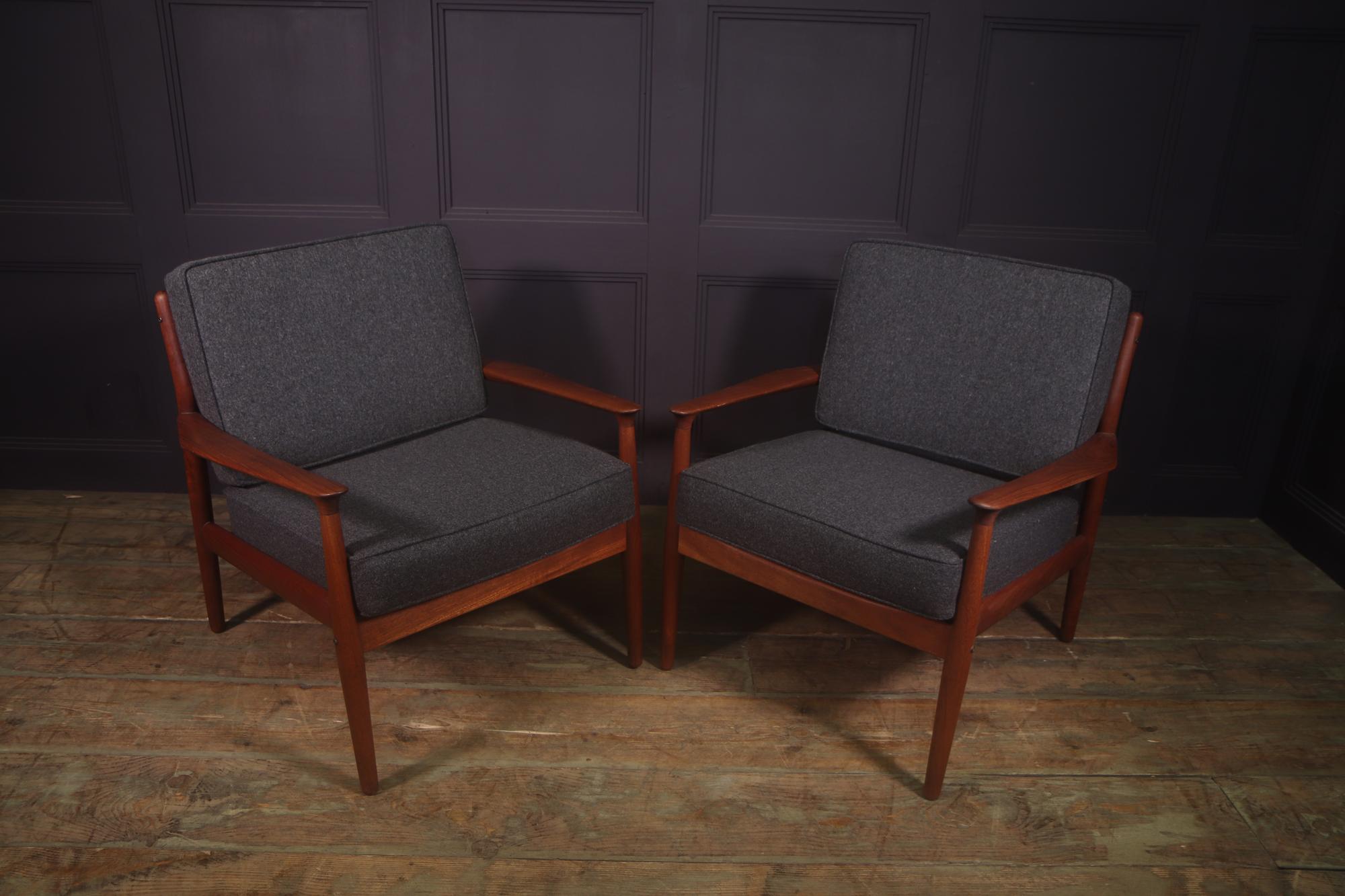 Mid-20th Century Pair of Danish Teak Lounge Armchairs