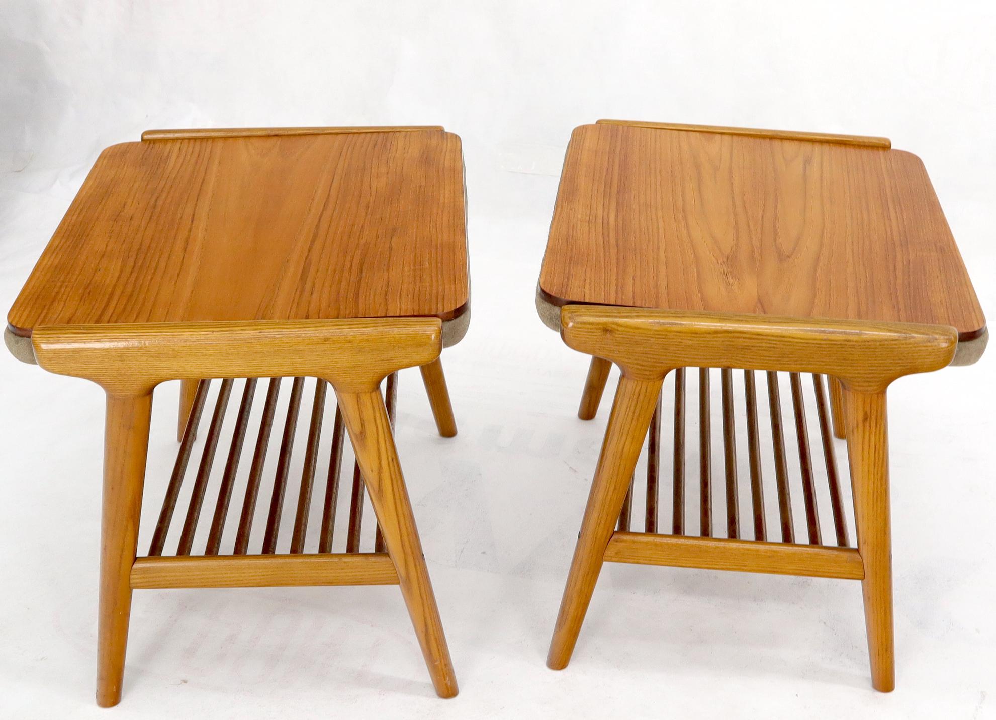 Pair of Danish Mid-Century Modern teak tops side tables flipping to suede upholstery benches.