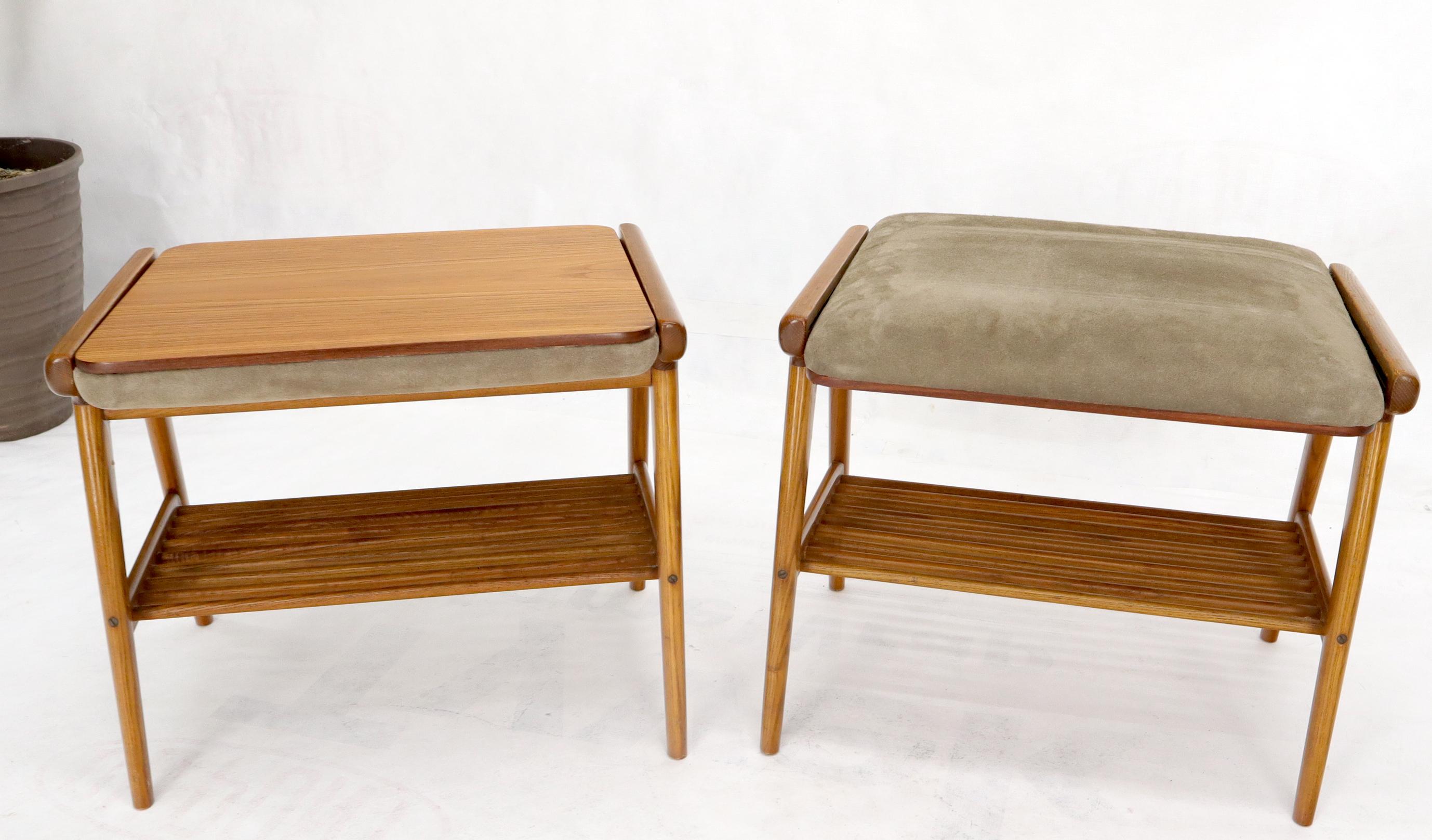 Pair of Danish Teak Mid-Century Modern Flip Top Tables Suede Benches In Good Condition For Sale In Rockaway, NJ
