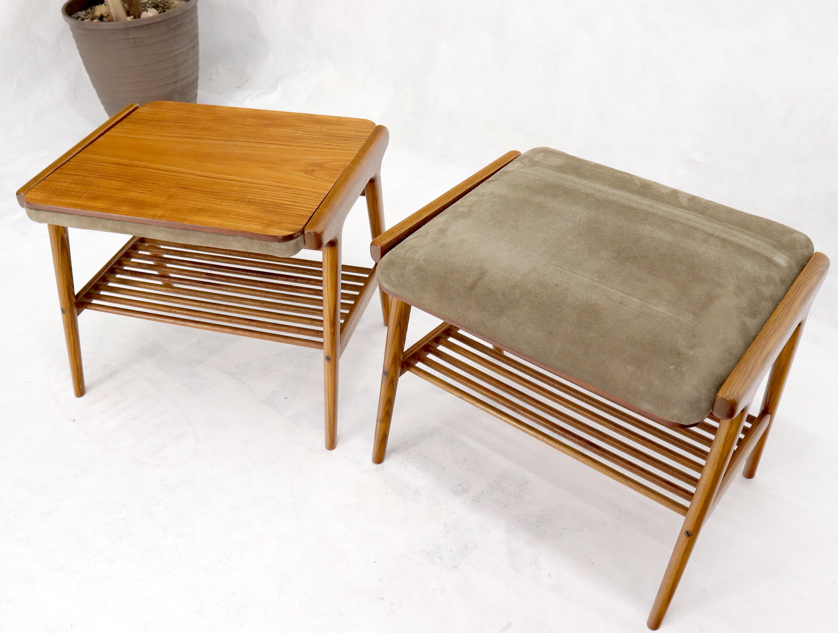20th Century Pair of Danish Teak Mid-Century Modern Flip Top Tables Suede Benches For Sale