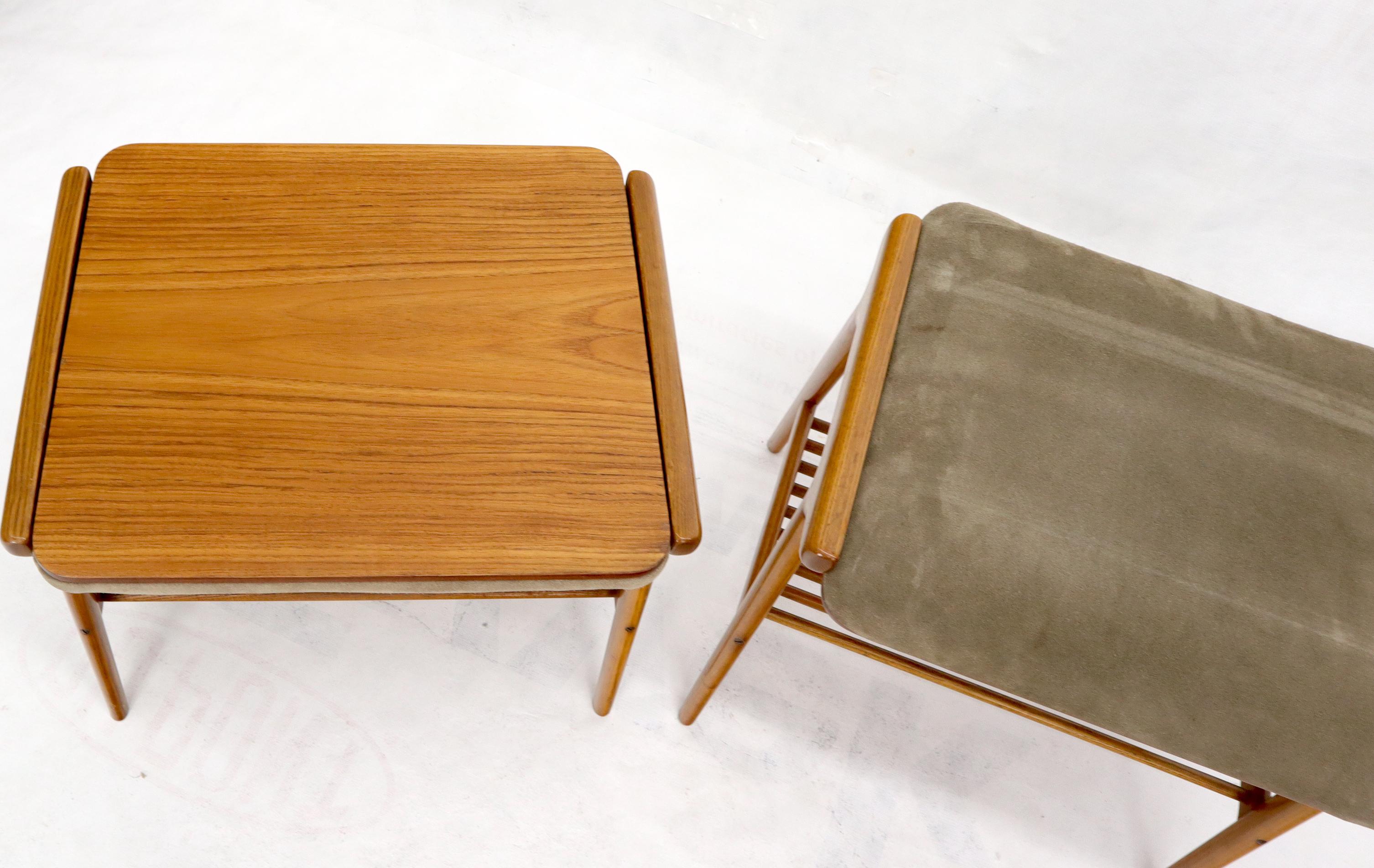 Pair of Danish Teak Mid-Century Modern Flip Top Tables Suede Benches For Sale 1