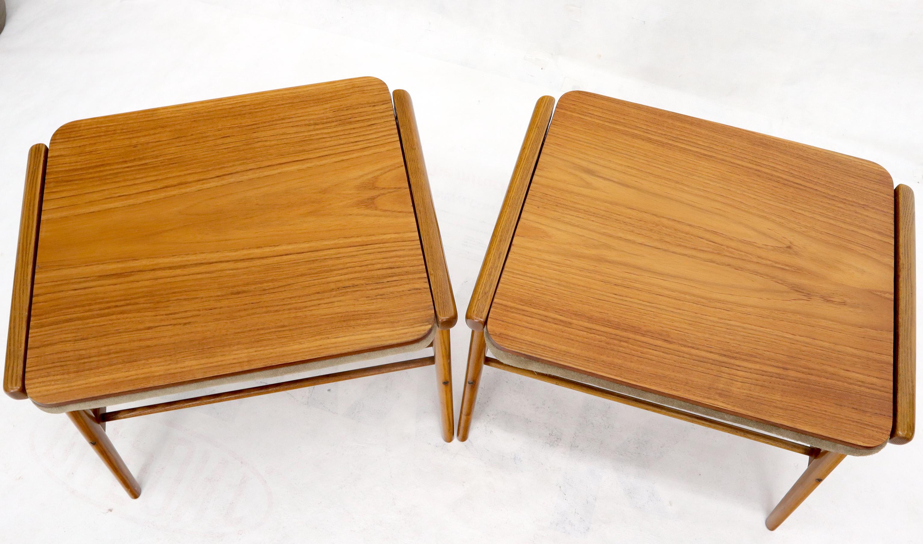 Pair of Danish Teak Mid-Century Modern Flip Top Tables Suede Benches For Sale 2