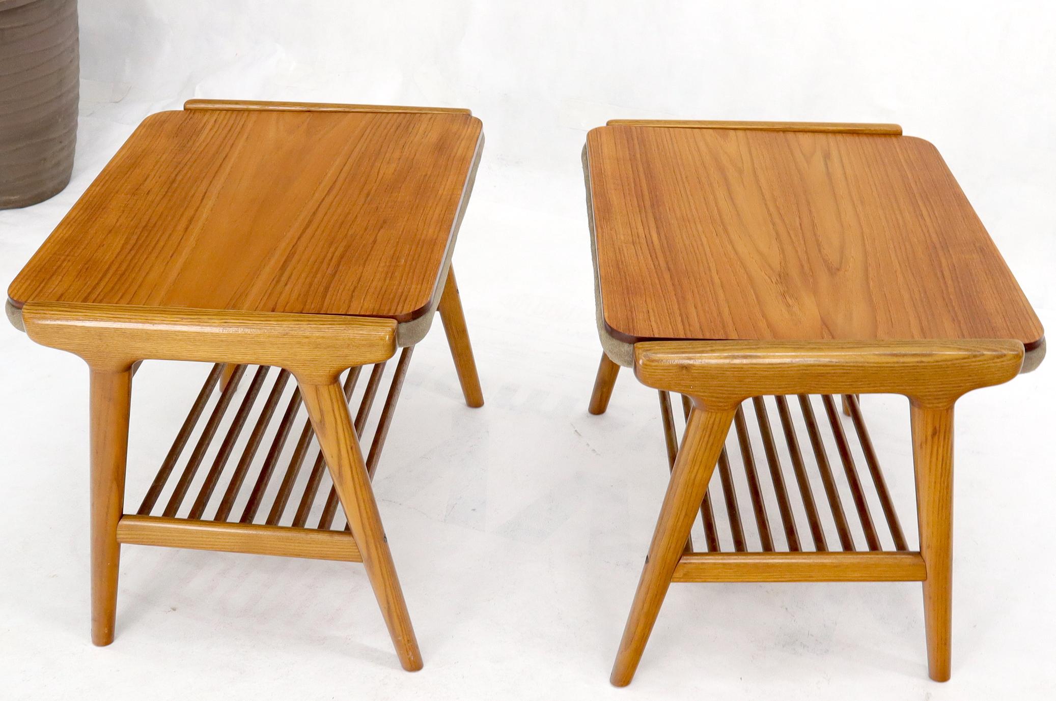 Pair of Danish Teak Mid-Century Modern Flip Top Tables Suede Benches For Sale 3