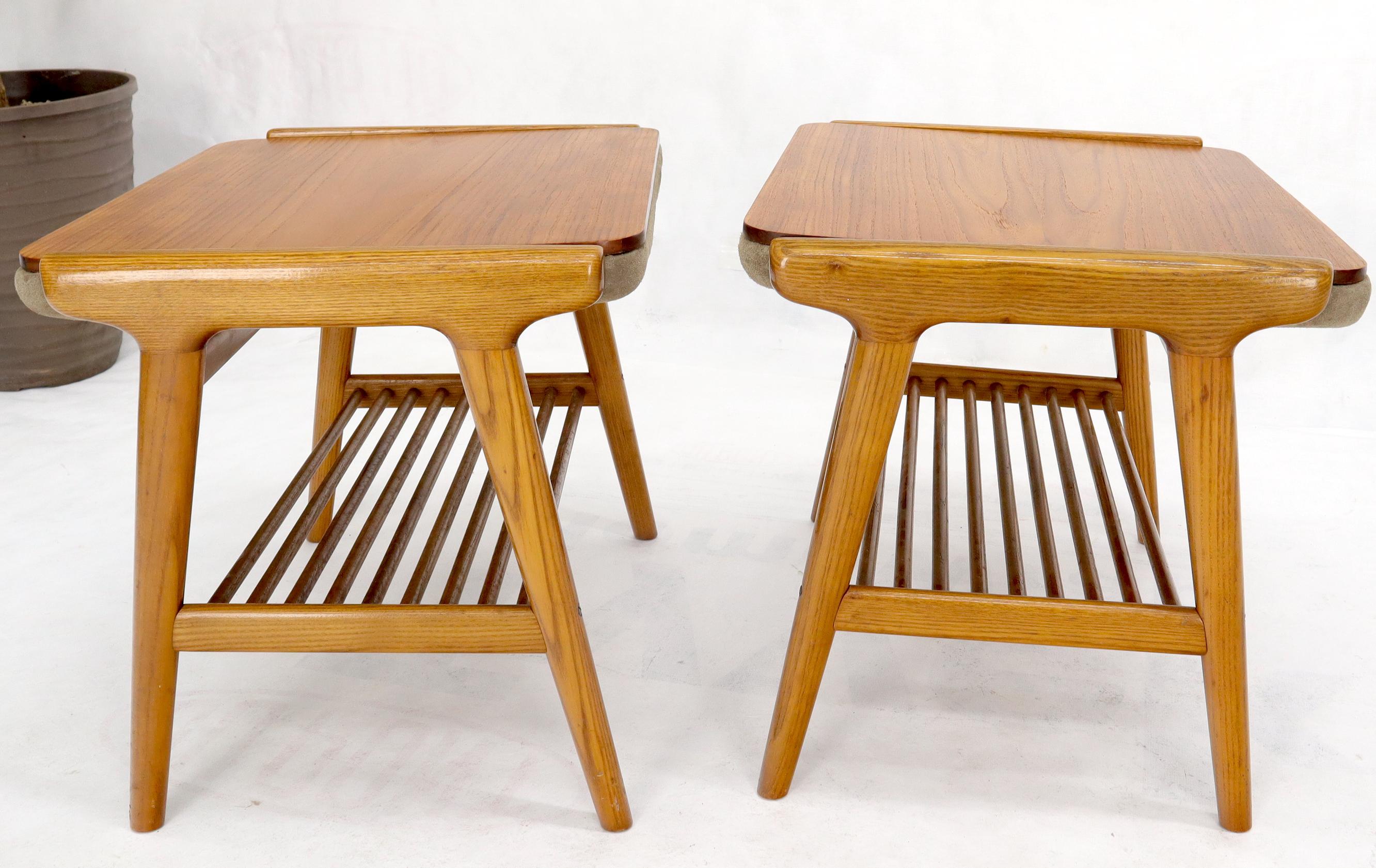 Pair of Danish Teak Mid-Century Modern Flip Top Tables Suede Benches For Sale 4