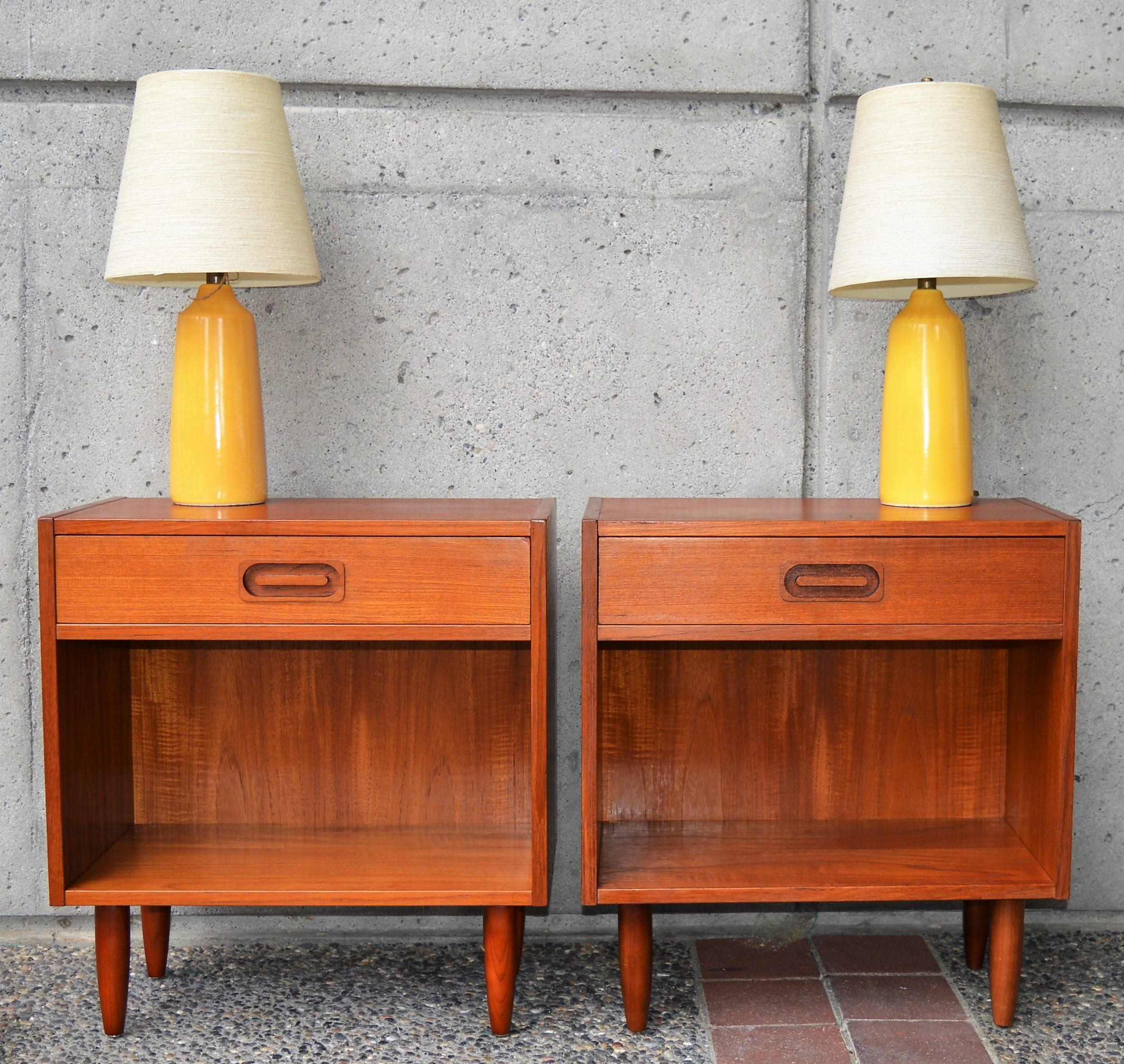 Pair of Danish Teak One Drawer & Cubby Nightstands or Bedside Tables by Dyrlund 1