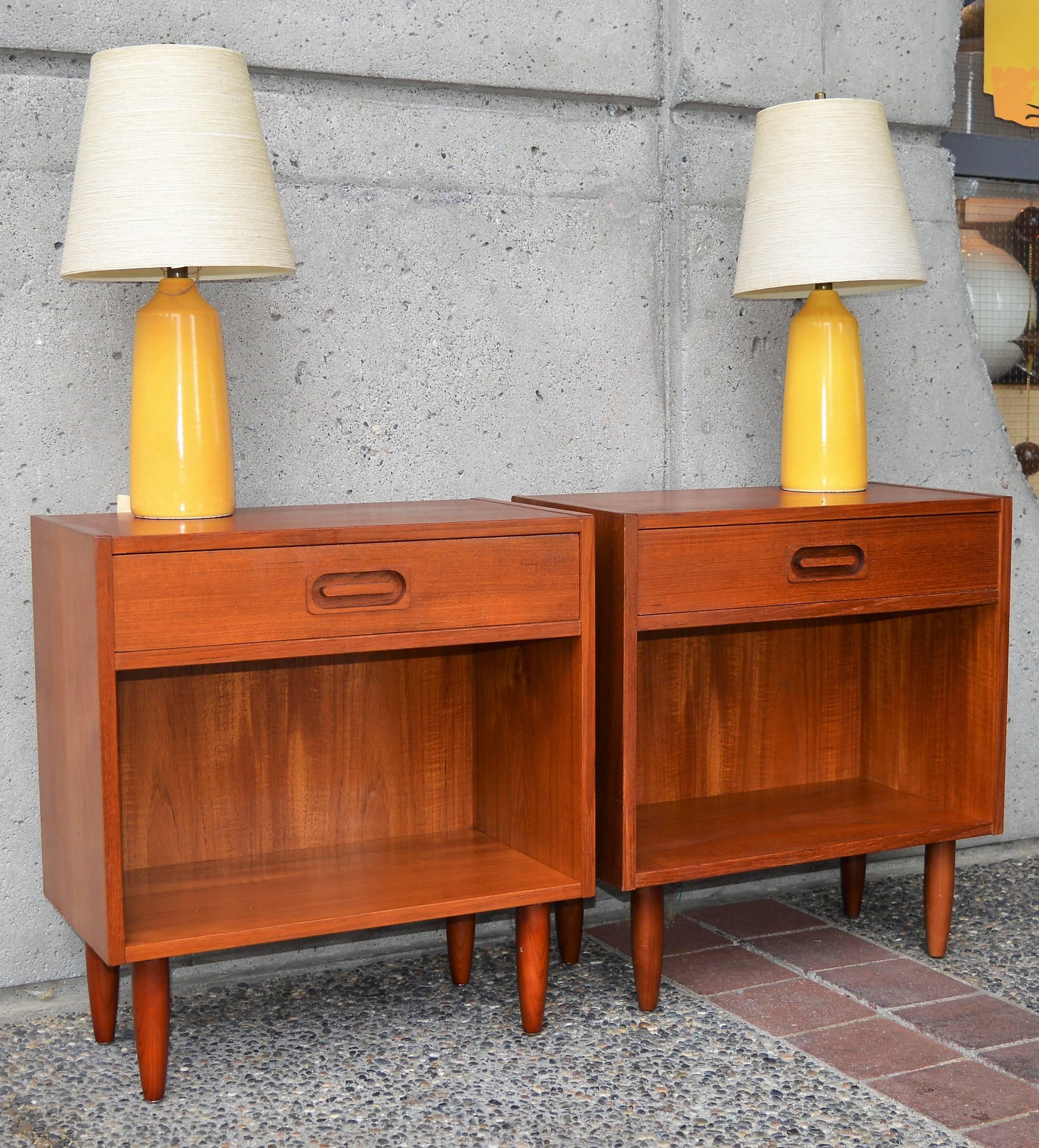 Pair of Danish Teak One Drawer & Cubby Nightstands or Bedside Tables by Dyrlund 3