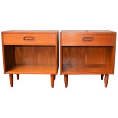 Pair of Danish Teak One Drawer & Cubby Nightstands or Bedside Tables by Dyrlund