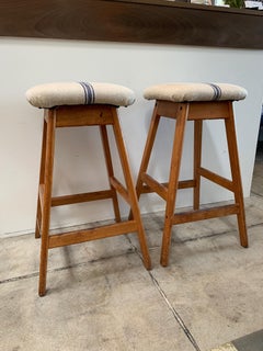 Pair of Danish Teak Reupholstered Bar Stools by Vamdrup Stolfabrik