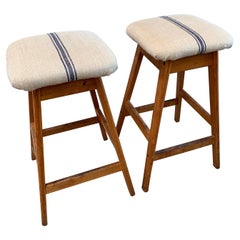 Vintage Pair of Danish Teak Reupholstered Bar Stools by Vamdrup Stolfabrik