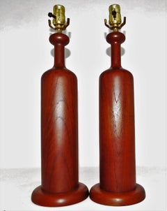 Pair of Danish Teak Sculptural Table Lamps Midcentury Scandinavian Modern