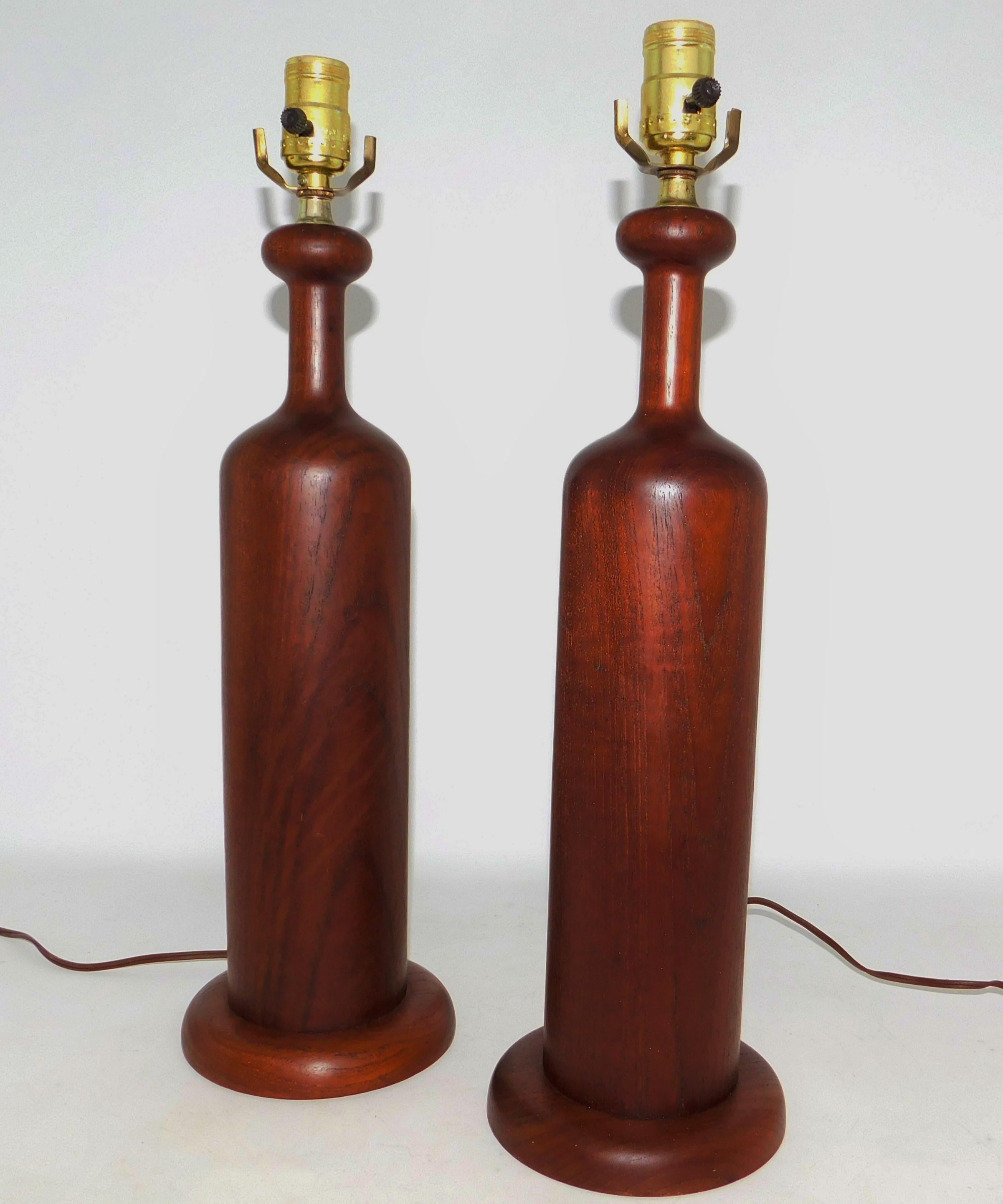 20th Century Pair of Danish Teak Sculptural Table Lamps Midcentury Scandinavian Modern For Sale
