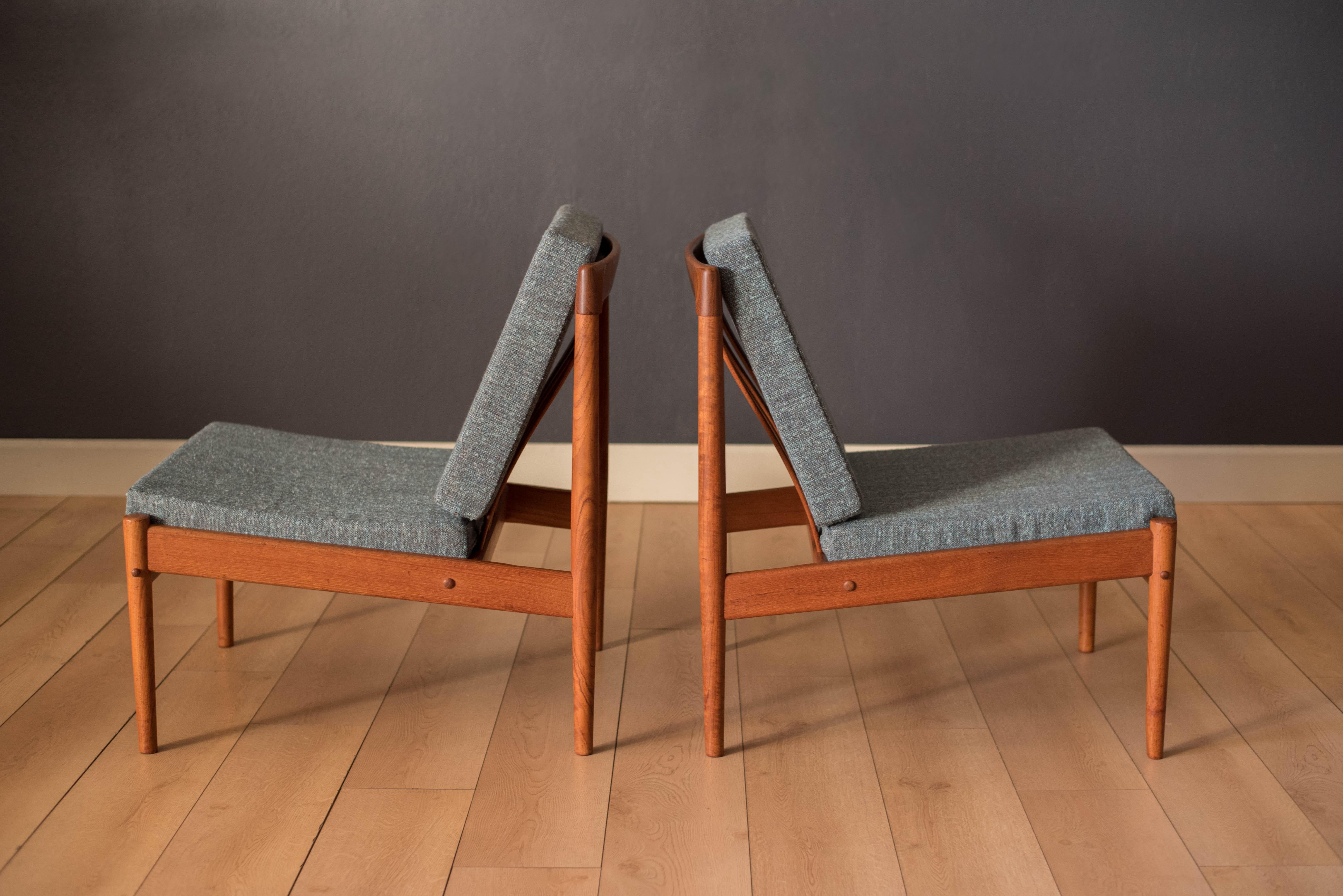 Scandinavian Modern Pair of Danish Teak Slipper Lounge Chairs by Grete Jalk for Poul Jeppesen