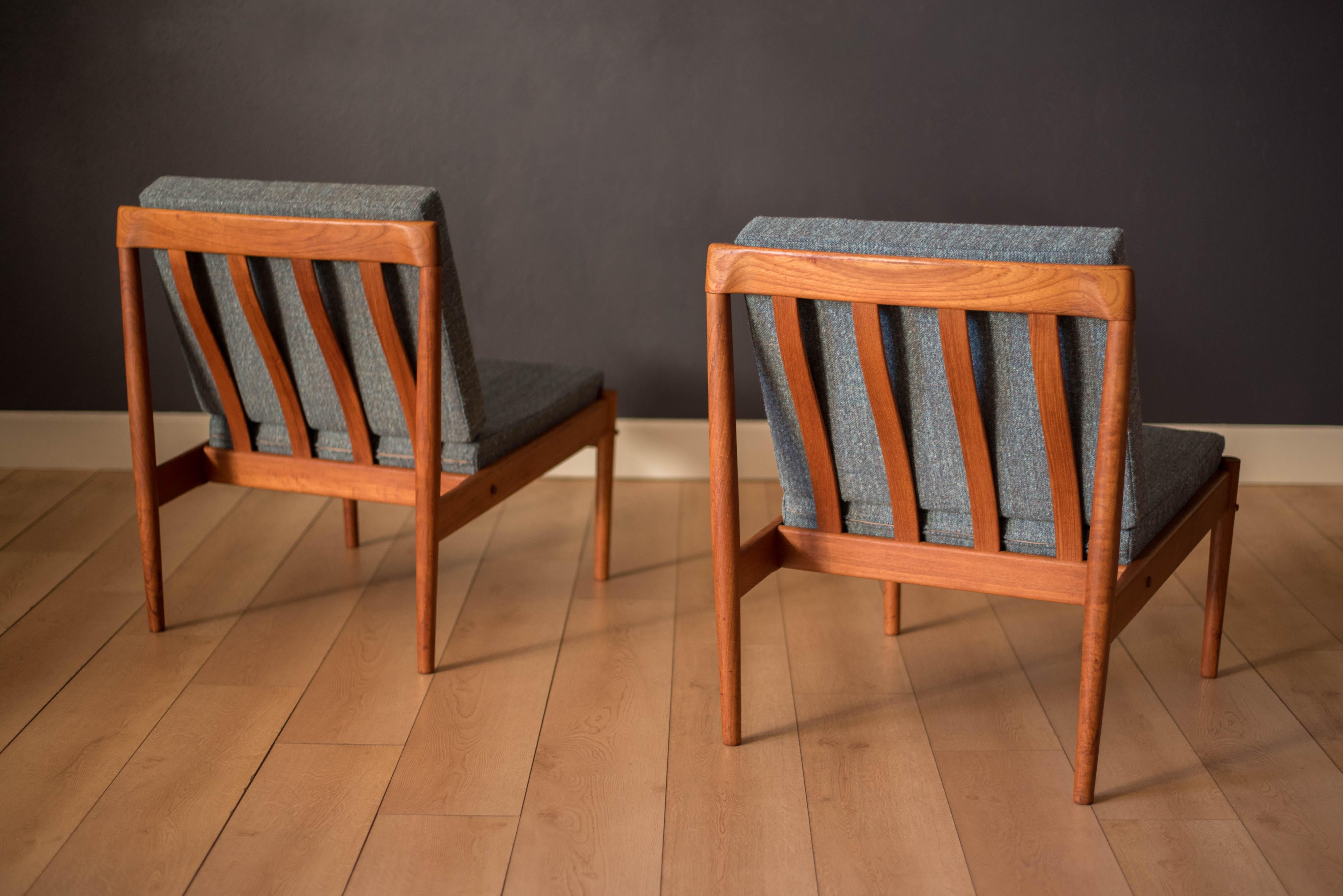 Pair of Danish Teak Slipper Lounge Chairs by Grete Jalk for Poul Jeppesen 3