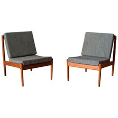 Pair of Danish Teak Slipper Lounge Chairs by Grete Jalk for Poul Jeppesen