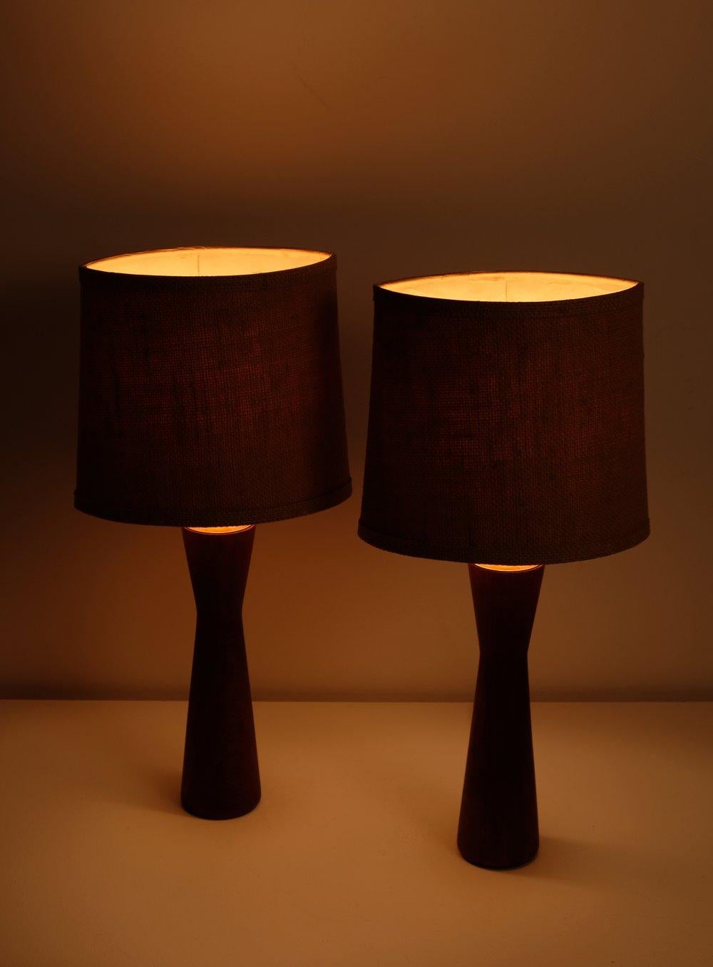 Pair of Danish Teak Table Lamps, 1960s In Good Condition In Montréal, QC