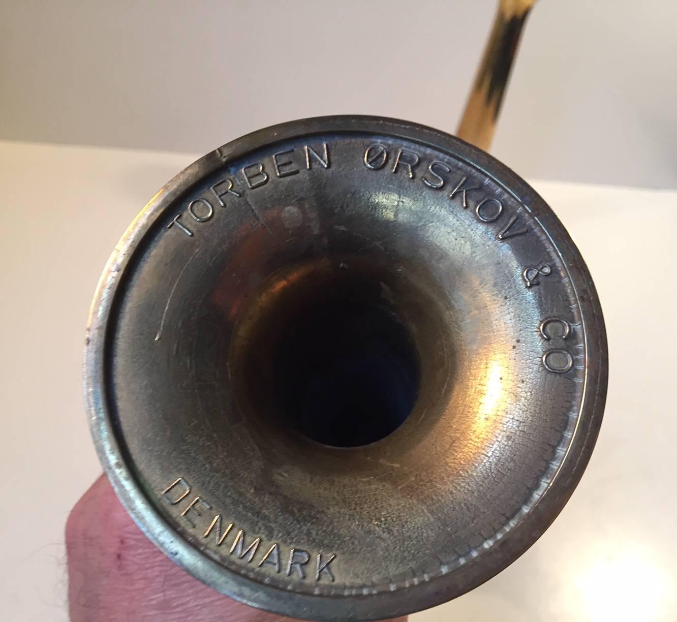 Mid-Century Modern Pair of Danish Trumpet Brass Candlesticks by Hans Bolling, Torben Ørskov, 1960s