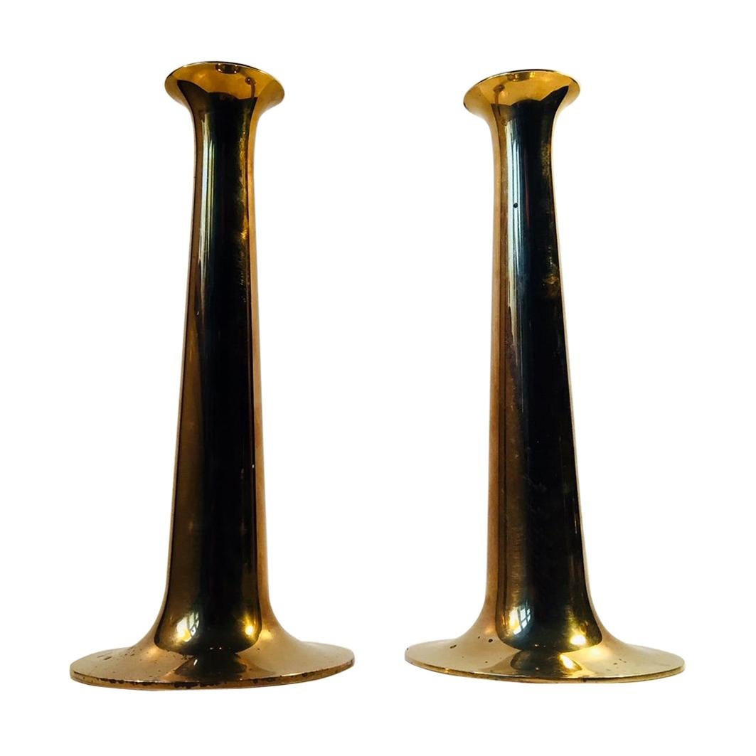 Pair of Danish Trumpet Brass Candlesticks by Hans Bolling, Torben Ørskov, 1960s