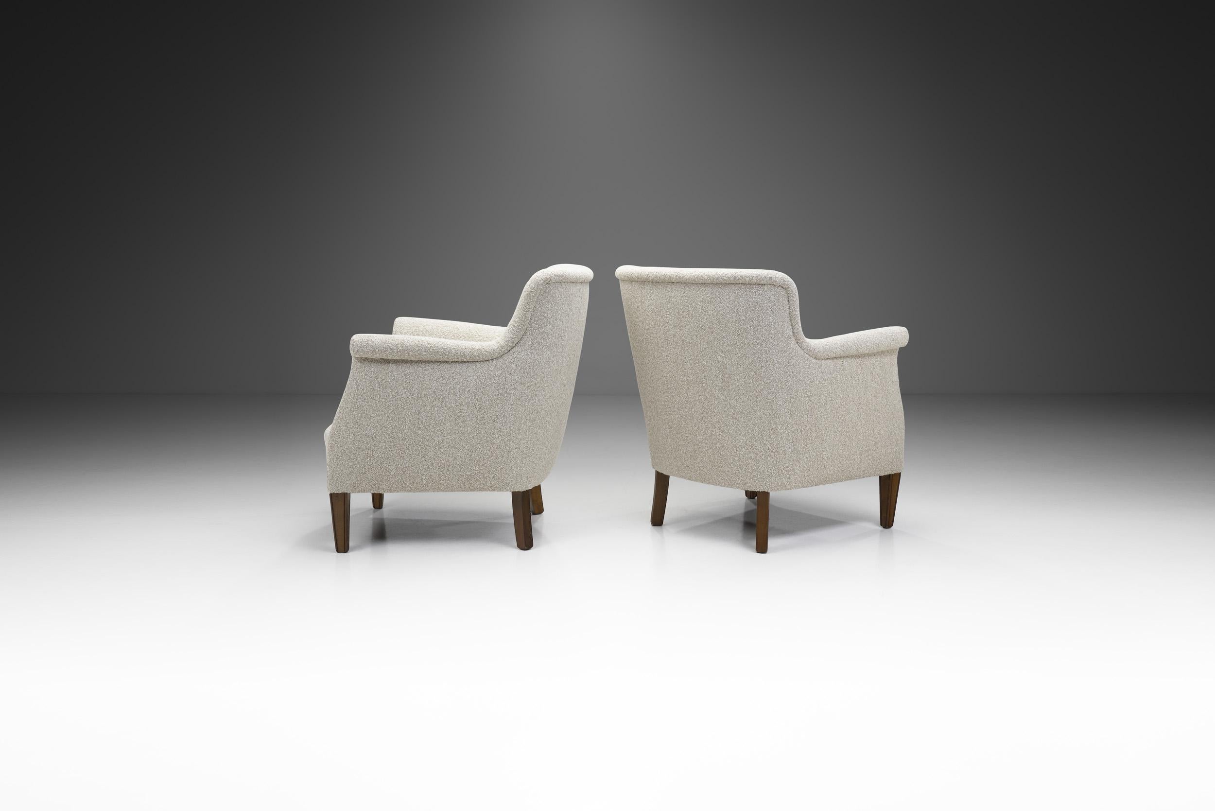 20th Century Pair of Danish Upholstered Easy Chairs with Beech Legs, Denmark 1940s For Sale