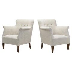 Pair of Danish Upholstered Easy Chairs with Beech Legs, Denmark 1940s
