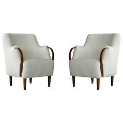 Used Pair of Danish Viggo Boesen Style Curved Lounge Chairs in Lambswool