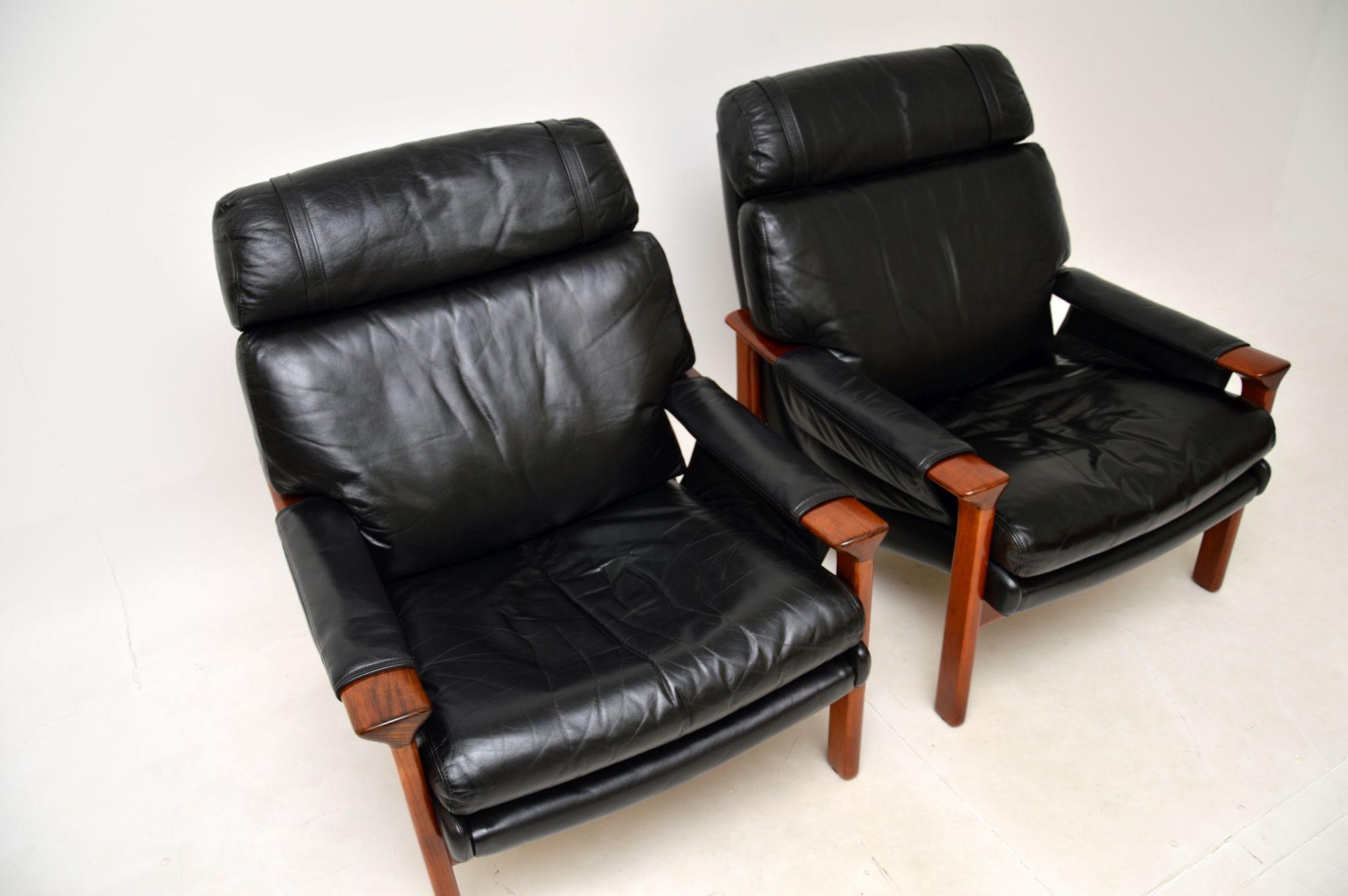 Mid-20th Century Pair of Danish Vintage Leather Armchairs