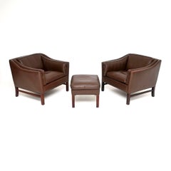 Pair of Danish Vintage Leather Armchairs with Stool by Georg Thams