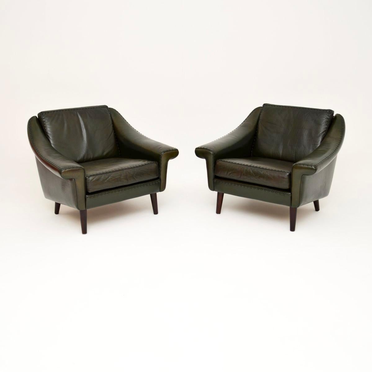 A wonderful pair of Danish vintage leather “Matador” armchairs by Aage Christiansen. They were made in Denmark and date from the 1960-70’s.

The quality is outstanding and they are extremely comfortable. The leather upholstery is thick and supple,
