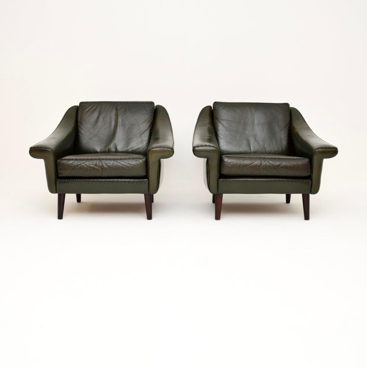 A wonderful pair of Danish vintage leather “Matador” armchairs by Aage Christiansen. They were made in Denmark and date from the 1960-70’s.

The quality is outstanding and they are extremely comfortable. The leather upholstery is thick and supple,