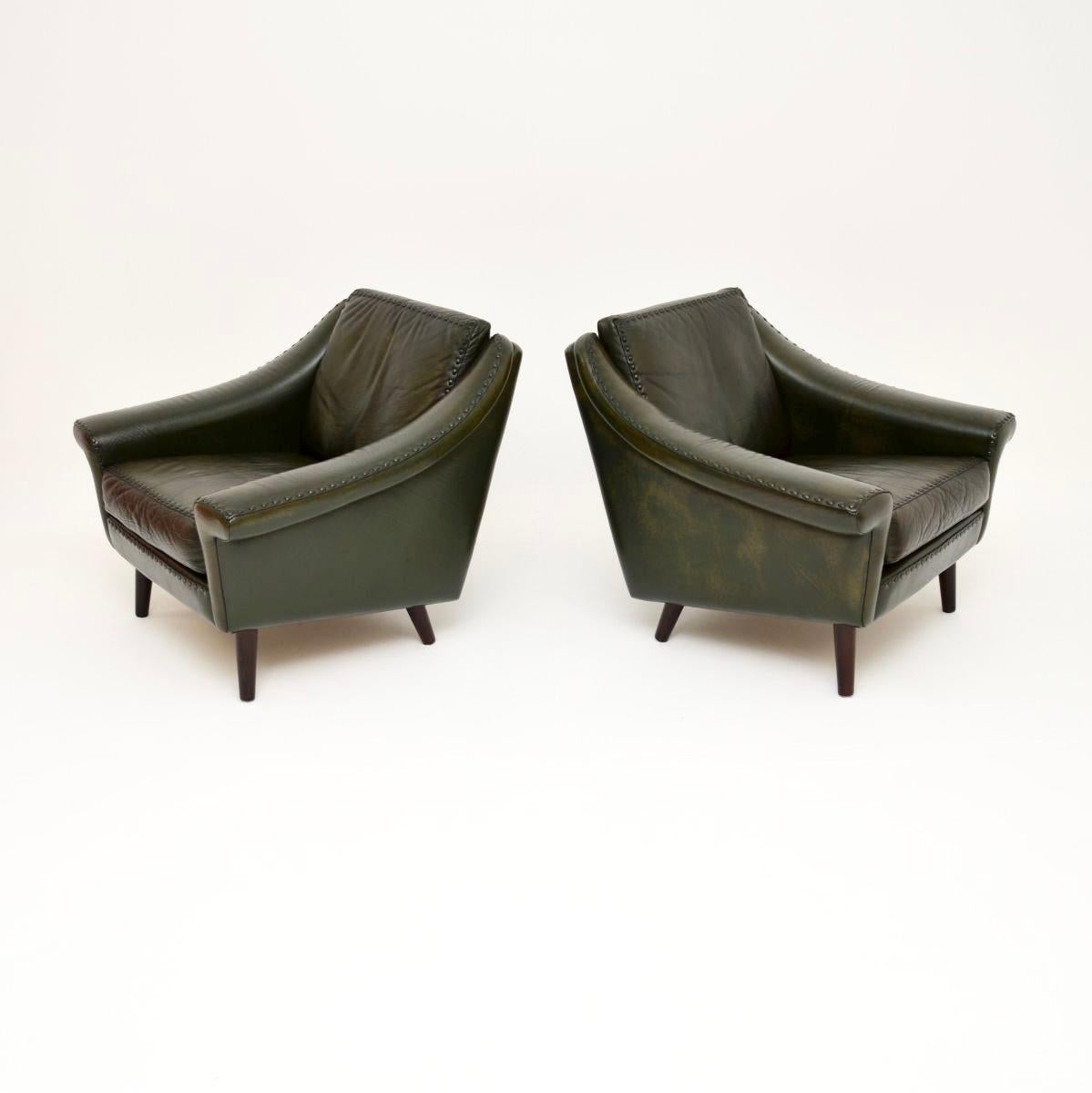 Mid-Century Modern Pair of Danish Vintage Leather Matador Armchairs by Aage Christiansen