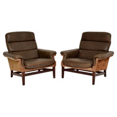 Pair of Danish Vintage Leather & Suede Armchairs