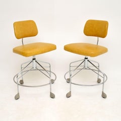 Pair of Danish Vintage Leather Swivel Draughtsman Chairs by Danflex