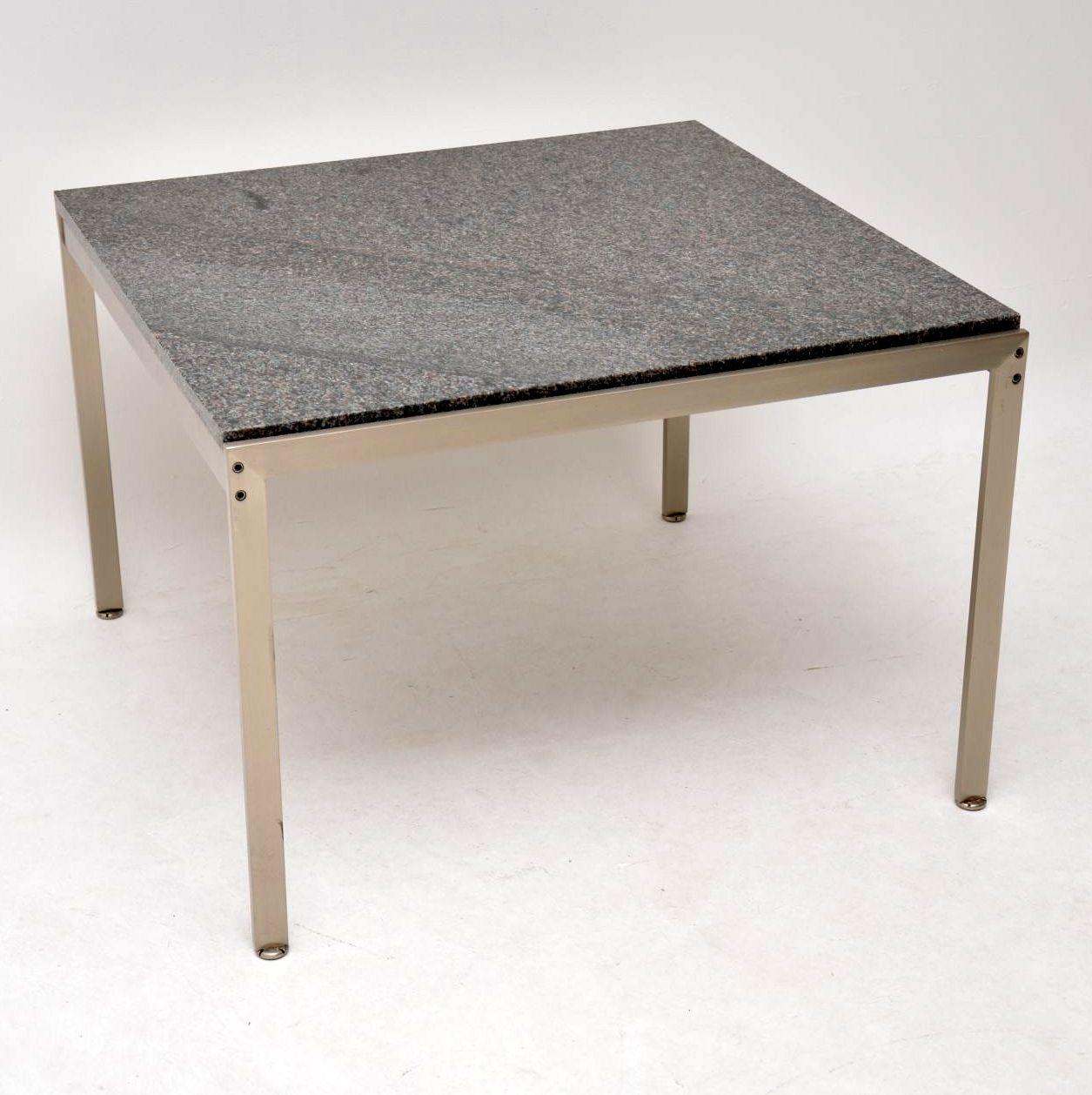 A beautifully made and extremely stylish pair of vintage steel tables with polished granite tops, these are in the style of the famous Danish designer Poul Kjærholm. We’re not sure who made them, but the quality is absolutely amazing, these are