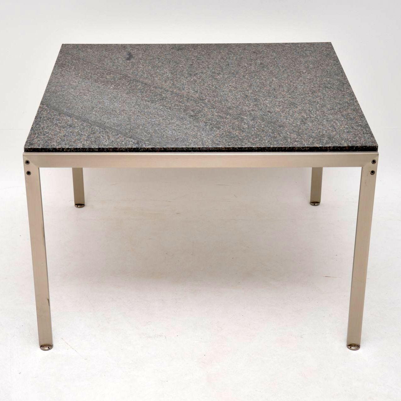 Mid-Century Modern Pair of Danish Vintage Steel and Granite Side Tables