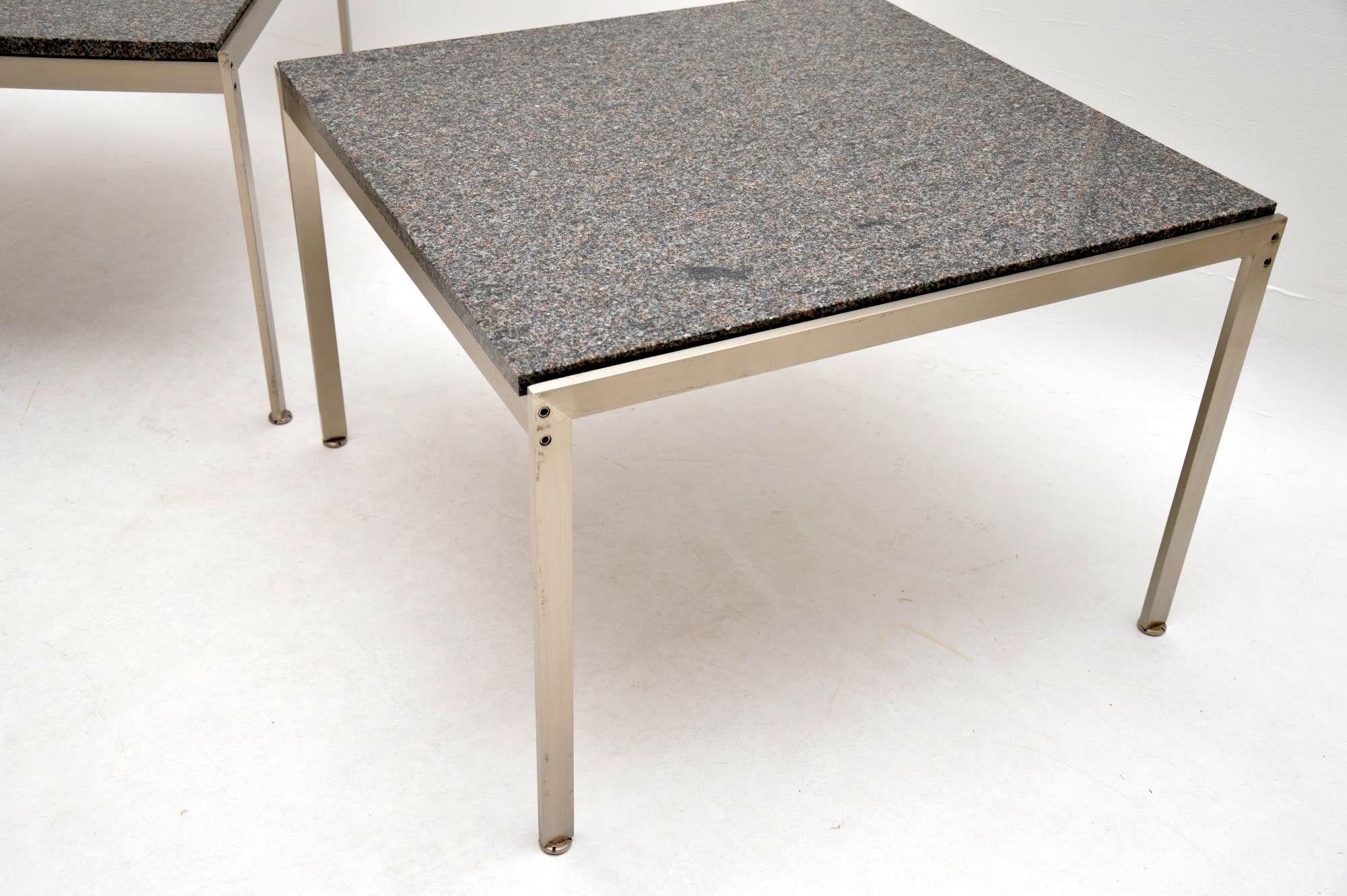 Pair of Danish Vintage Steel & Granite Side Tables 2