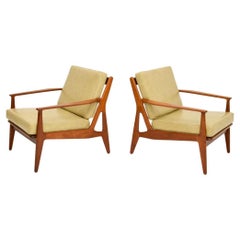 Pair of Danish Vintage Teak and Leather Armchairs by Arne Vodder