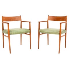 Pair of Danish Vintage Teak and Leather Carver Armchairs by Arne Vodder