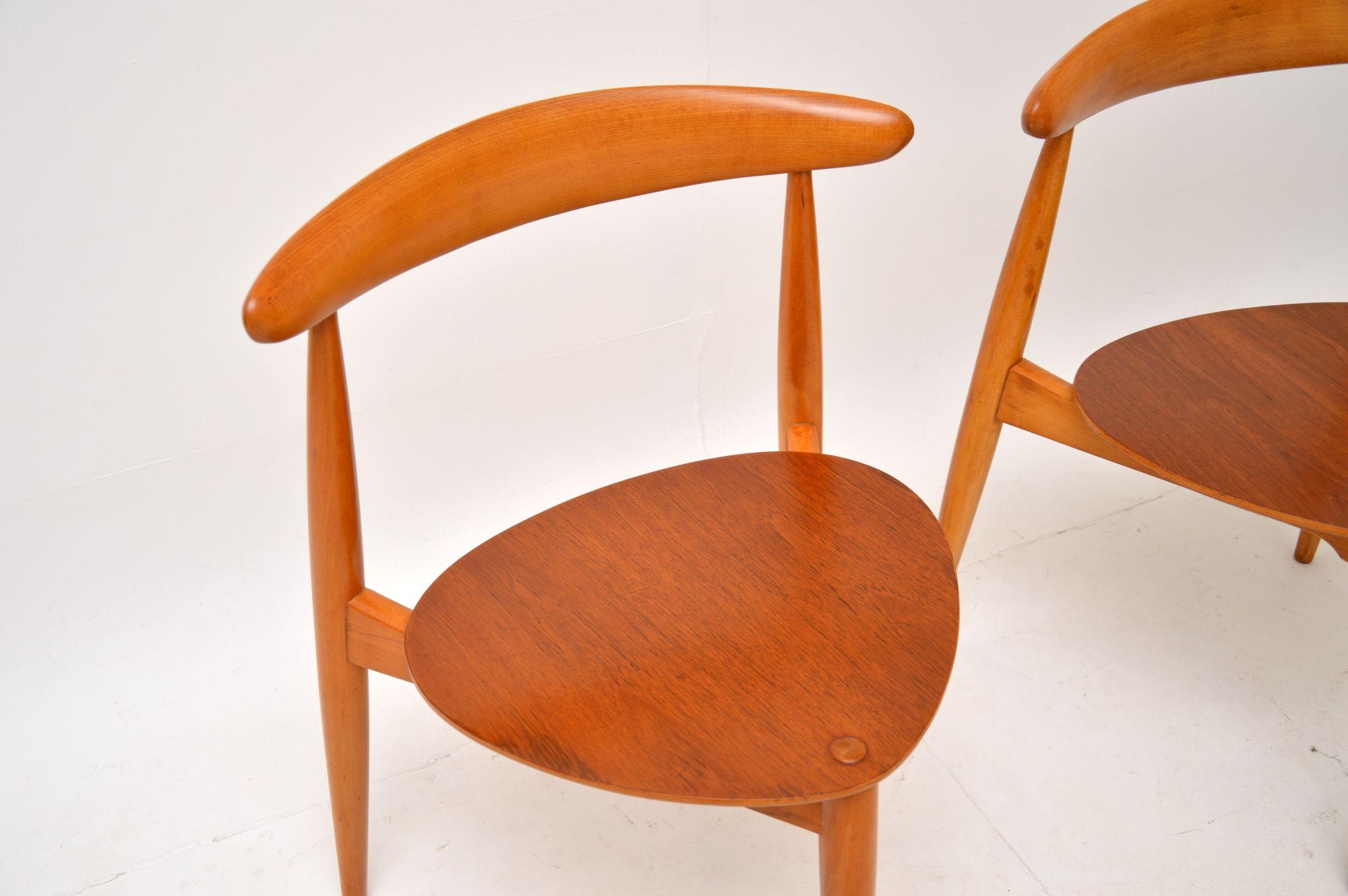 Pair of Danish Vintage Teak Heart Chairs 1