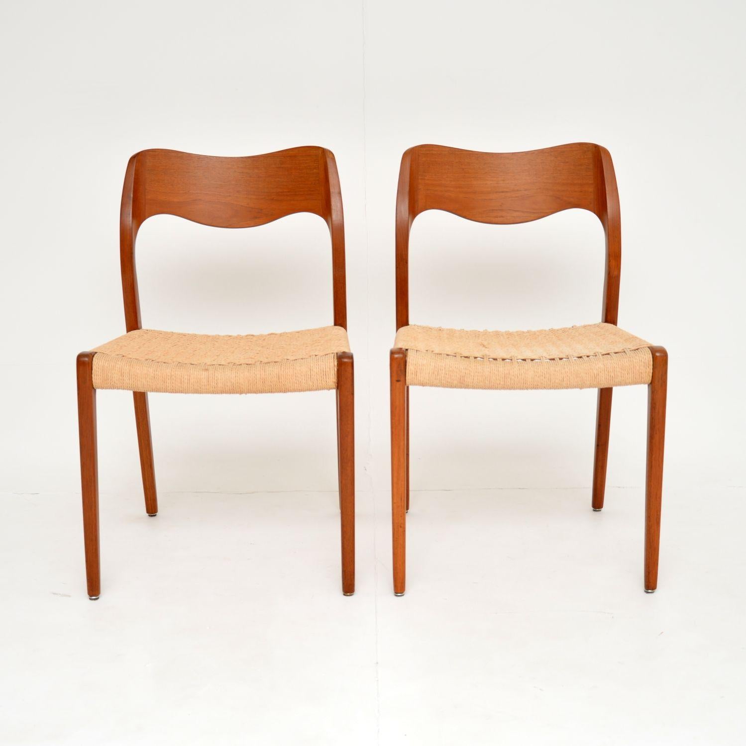 Mid-Century Modern Pair of Danish Vintage Teak Model 71 Chairs by Niels Moller