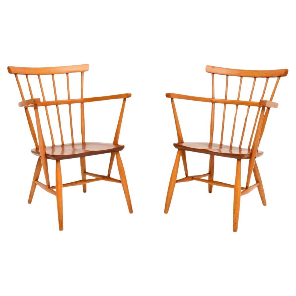 Pair of Danish Vintage Teak Windsor Armchairs