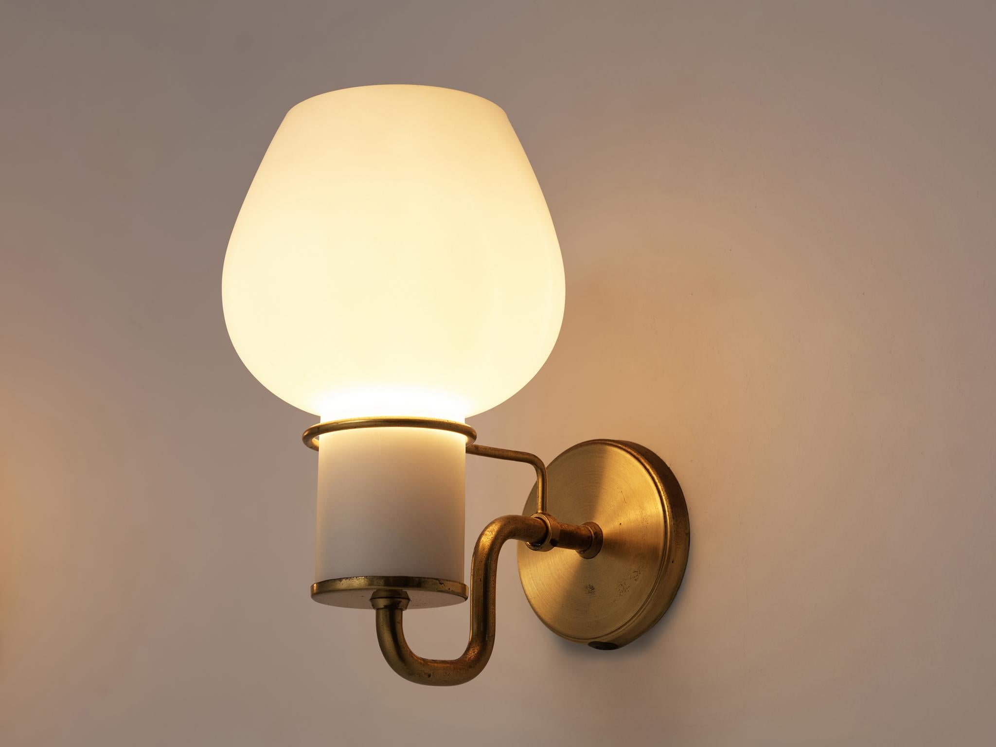 Pair of Danish Wall Lights in Glass and Brass In Good Condition In Waalwijk, NL