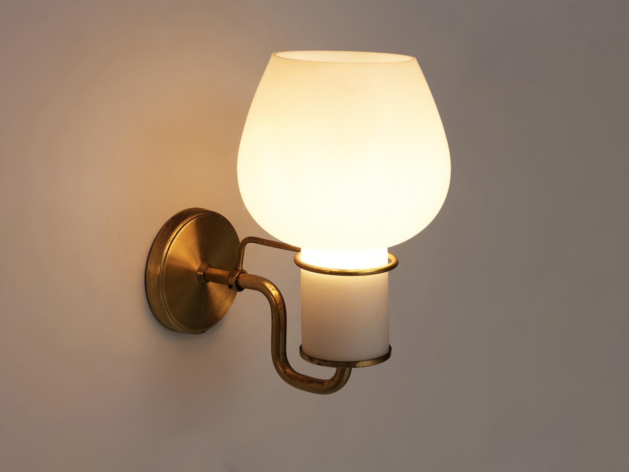 Pair of Danish Wall Lights in Glass and Brass 1