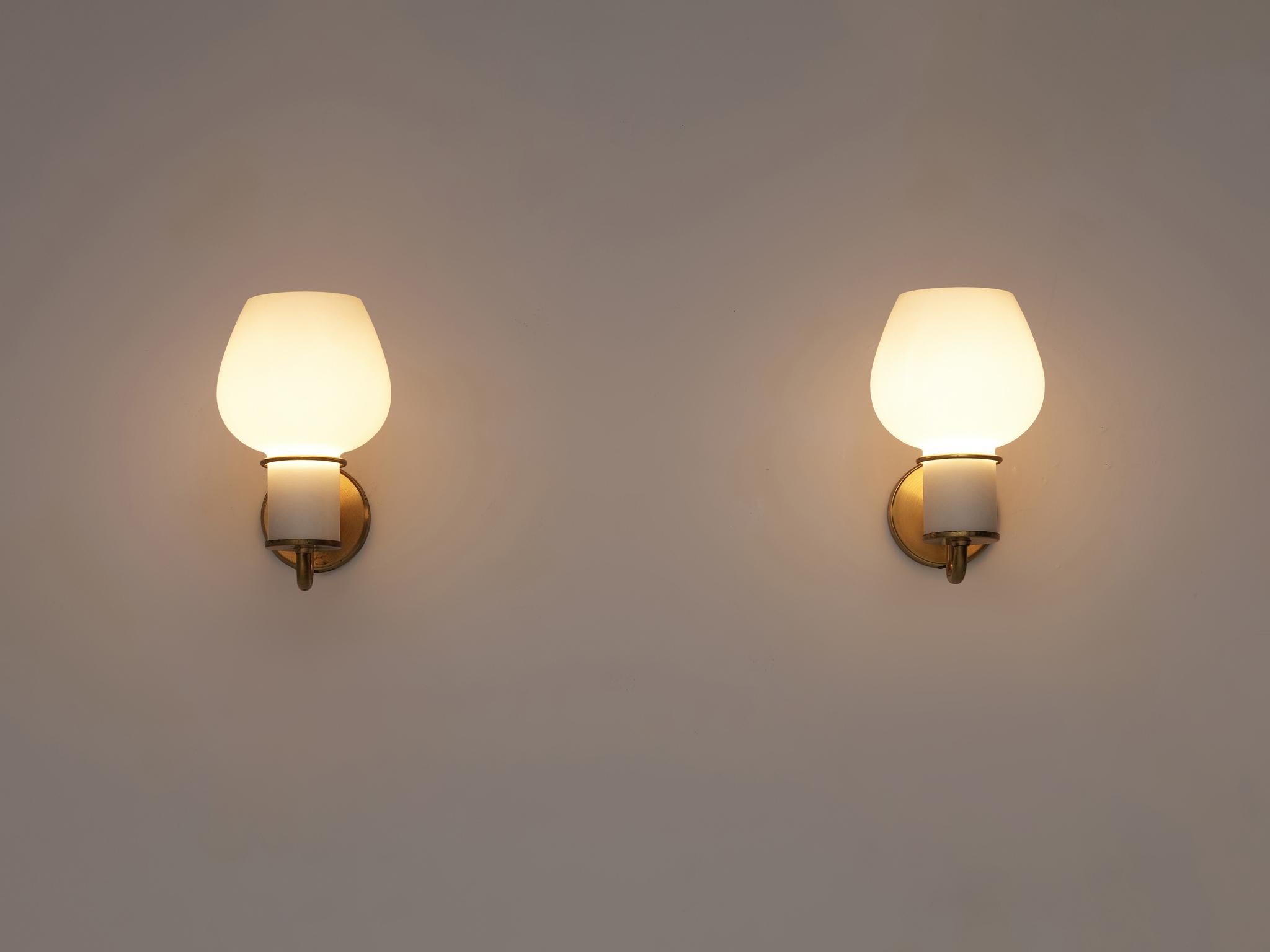Pair of Danish Wall Lights in Glass and Brass 2
