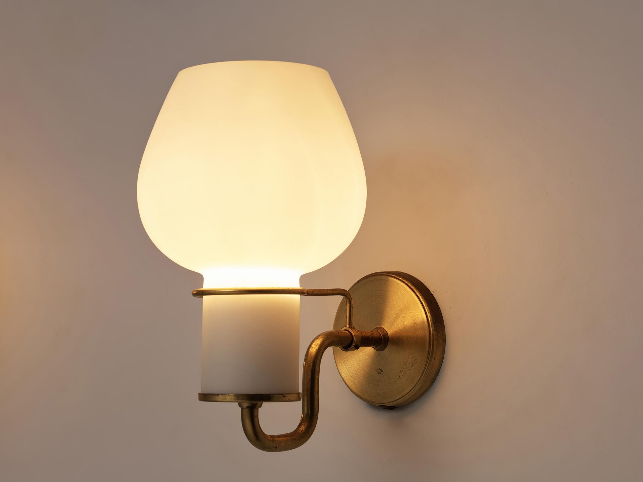 Pair of Danish Wall Lights in Glass and Brass 3