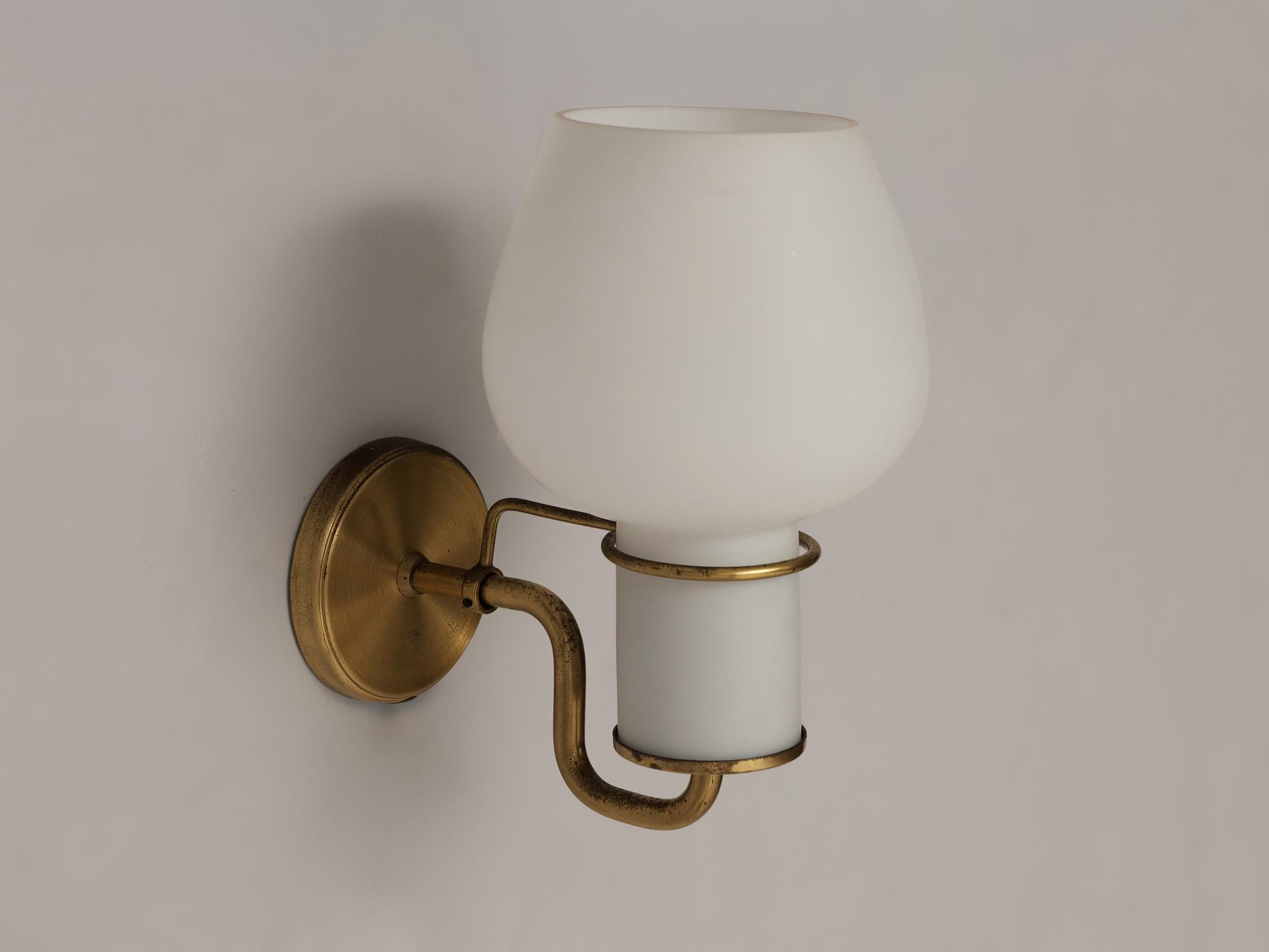 Pair of Danish Wall Lights in Glass and Brass 4