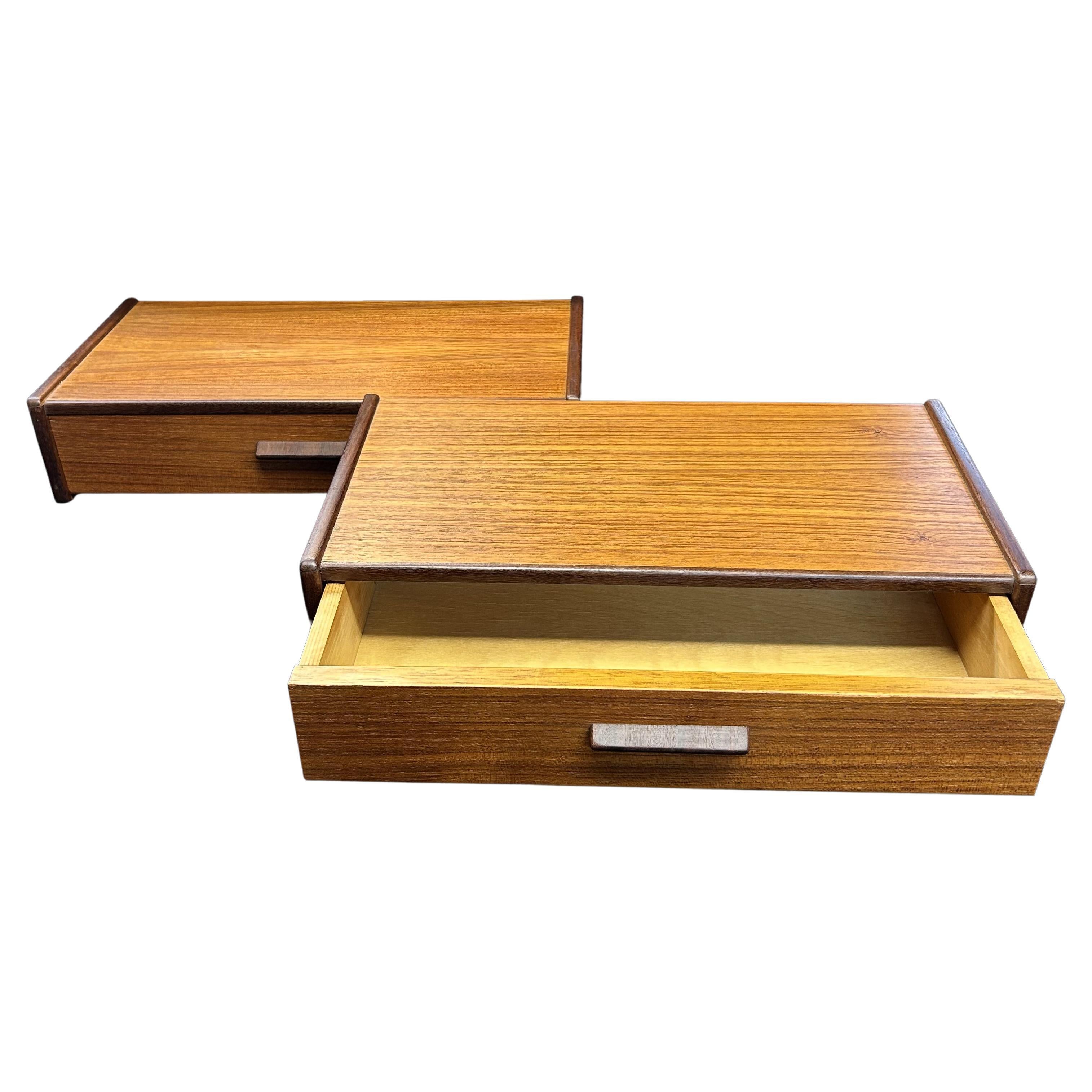 Pair of Danish Wall Mounted Bedside Tables in Teak