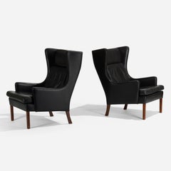 Pair of Danish Walnut and Leather Lounge Chairs