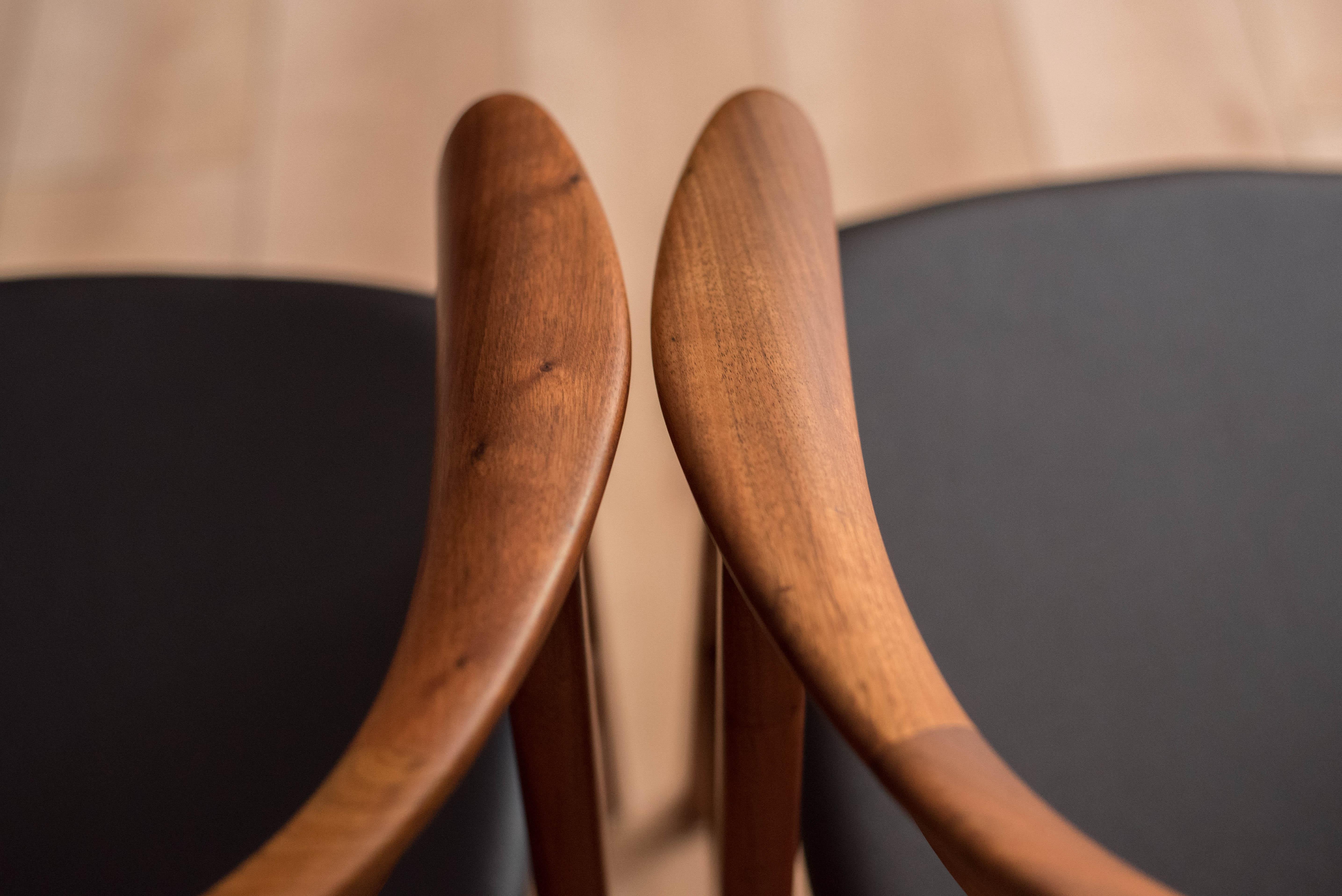 Mid-20th Century Pair of Danish Walnut Compass Dux Dining Chairs by Erik Kirkegaard 