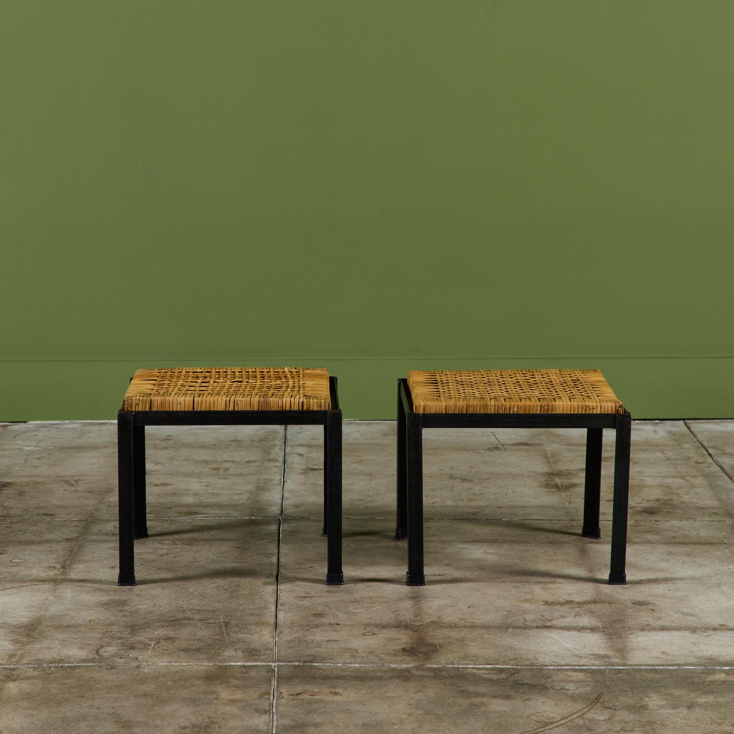 American Pair of Danny Ho Fong Cane Stools For Sale