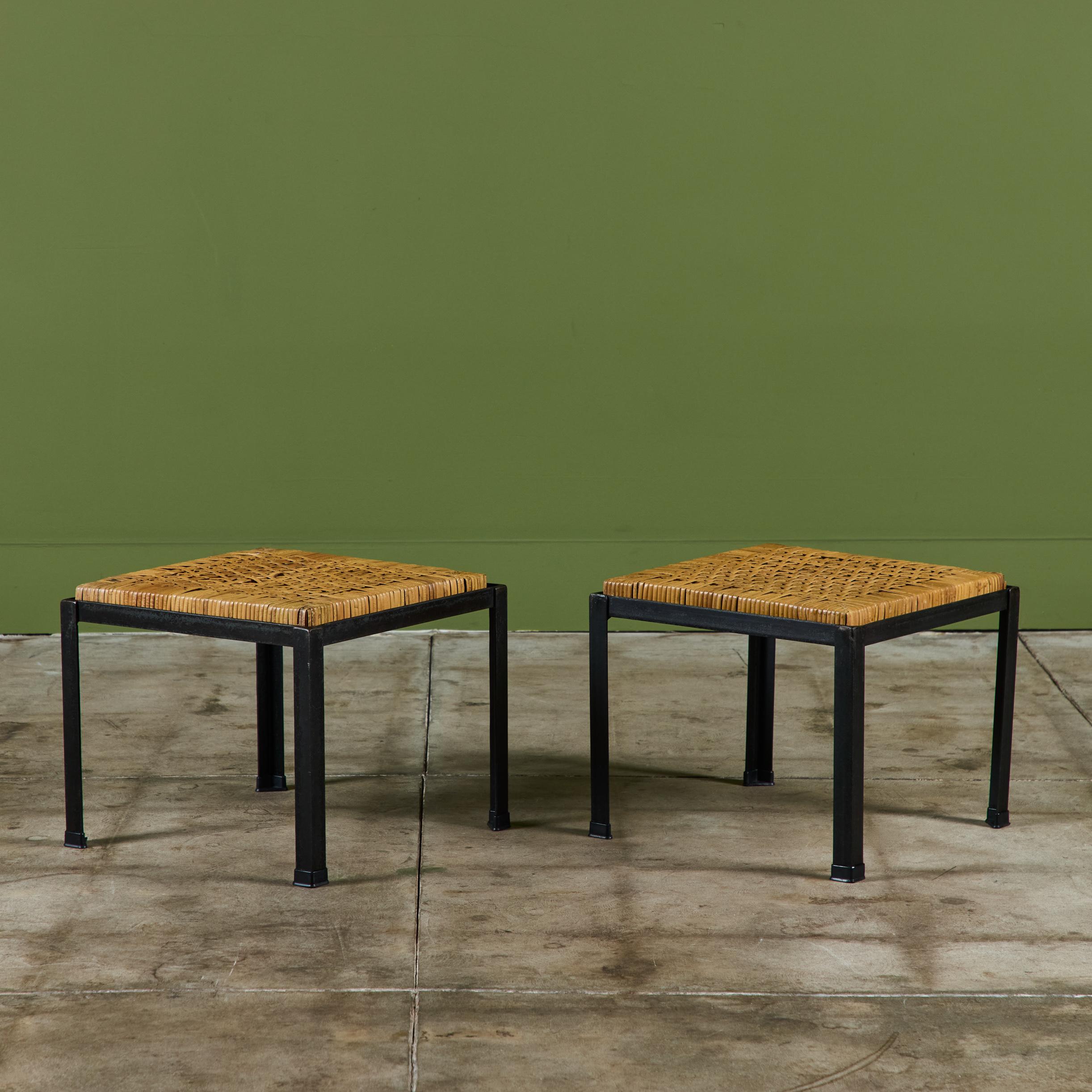 Pair of Danny Ho Fong Cane Stools In Good Condition For Sale In Los Angeles, CA